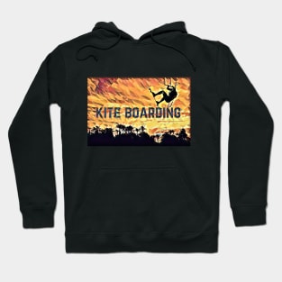 Kite Boarding (flying silhouette surfer sunset) Hoodie